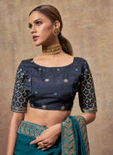Characteristic Looking Saree in Teal